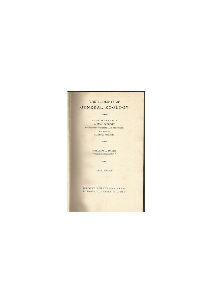 THE ELEMENTS OF GENERAL ZOOLOGY A guide to the study of animal biology 1942