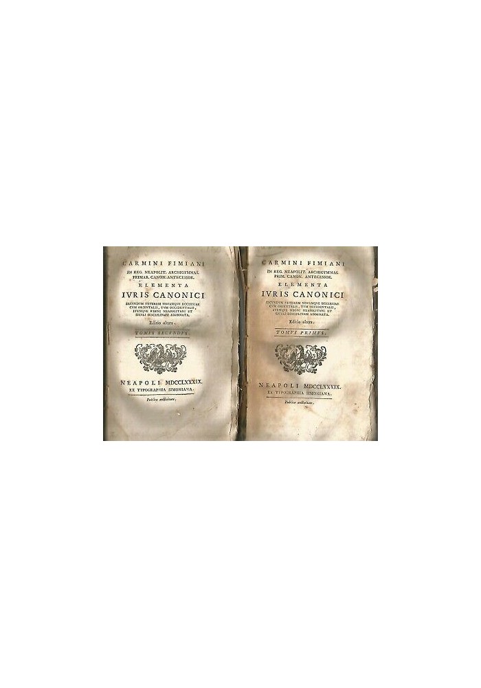 Elementa Iuris Canonici 2 volumi compl Carmini Fimiani 1789 Fimianus - Simoniana