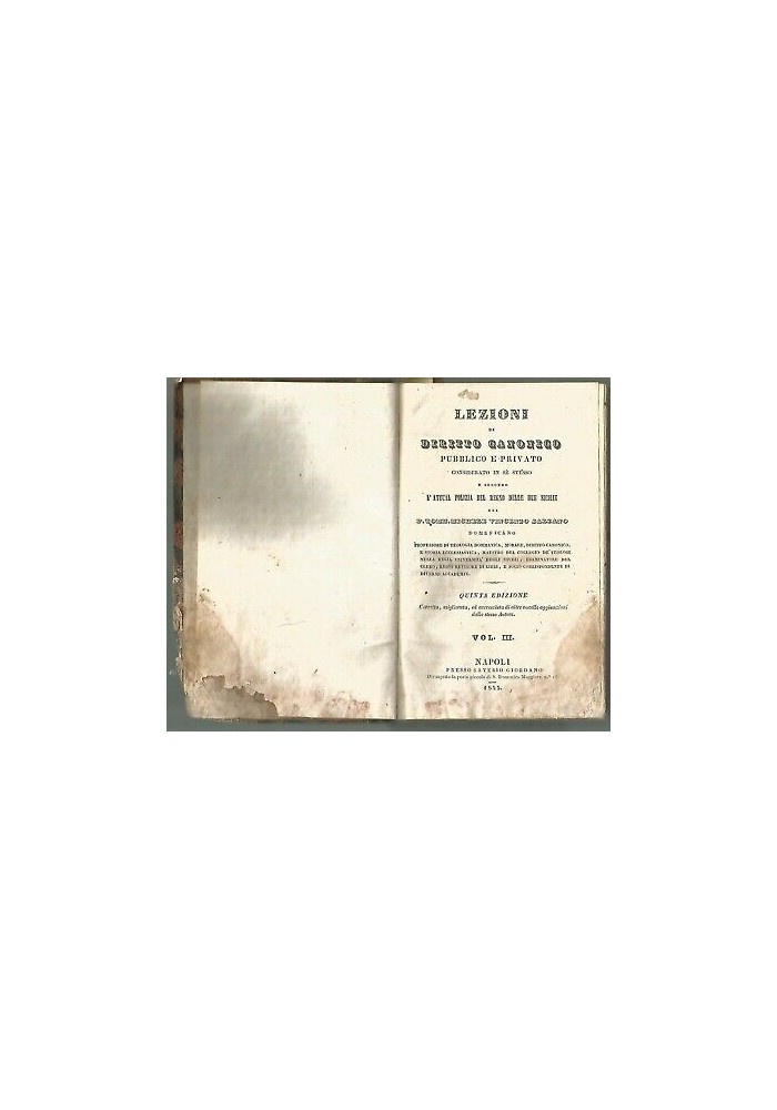 Lezioni Di Diritto Canonico pubblico e privato 4 tomi in 2 vol. 1845 Salzano