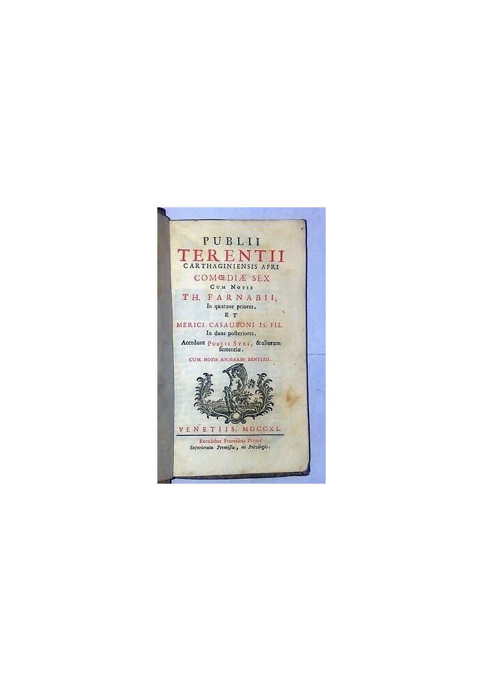 PUBLII TERENTII COMOEDIAE SEX cum notis Farnabii 1740 Pitteri Venezia Terenzio