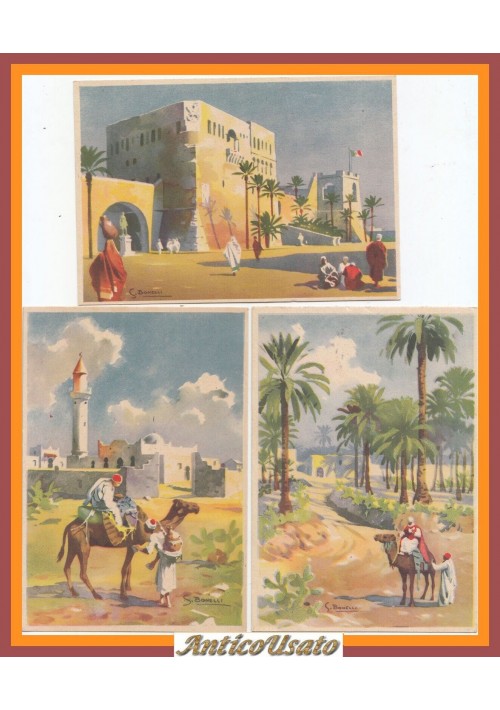 3 CARTOLINE Lotteria di Tripoli  1939 Illustrate S Bonelli Vintage Originale
