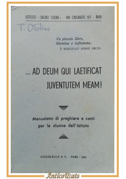 AD DEUM QUI LAETIFICAT JUVENTUTEM MEAM Bari Sacro Cuore 1951 manualetto preghier