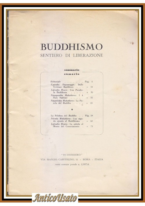 BUDDHISMO sentiero di liberazione 1959 Rivista Anno I numero 1 Buddismo