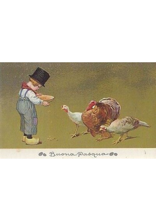 Buona Pasqua Bambini Anni '20 Cartolina a Colori Non Viaggiata Postcard d'epoca