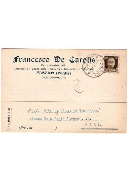 Cartolina Francesco De Carolis - Fasano Viaggiata Vintage 1940