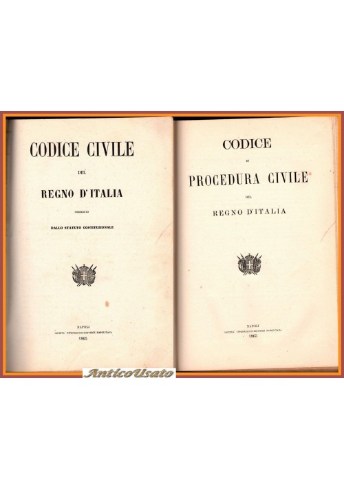 CODICE CIVILE REGNO ITALIA + PROCEDURA 1865 libro antico Statuto Costituzionale