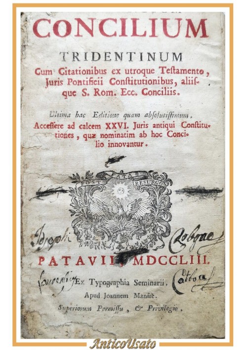 CONCILIUM TRIDENTINUM 1753 Ex Typographia Seminarii Joannem Manfrè libro antico