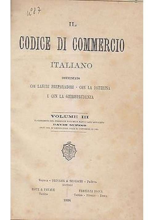 Della Cambiale e Dell’Assegno Bancario di David Supino 1884 Bocca 