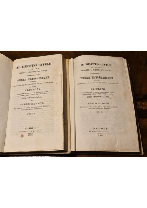 DELLA PRESCRIZIONE di Troplong 2 volumi Masi Napoli 1839 libro antico diritto