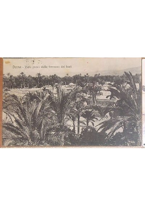 esaurito - DERNA vista presa dalla terrazza dei frati VIAGGIATA 1912 timbro croce rossa