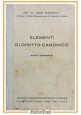 ELEMENTI DI DIRITTO CANONICO di Mario Petroncelli 1944 SEI libro legge chiesa