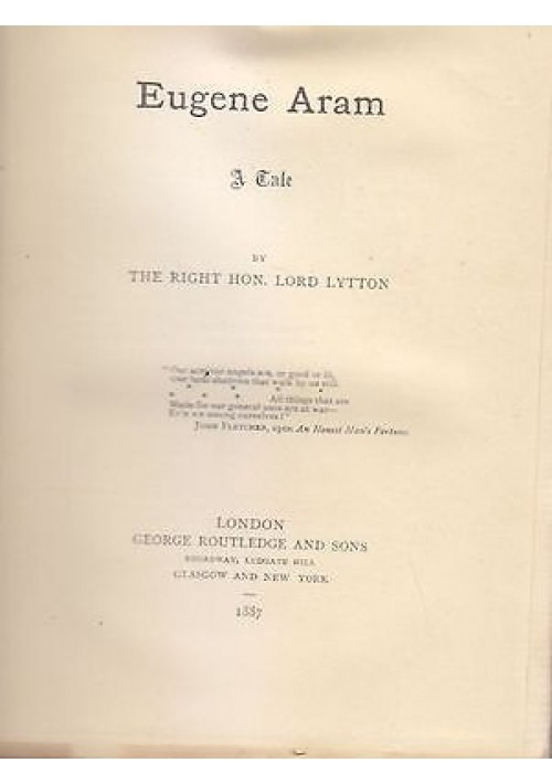 EUGENE ARAM di Lord Lytton 1887 George Routledge And Sons libro antico  inglese