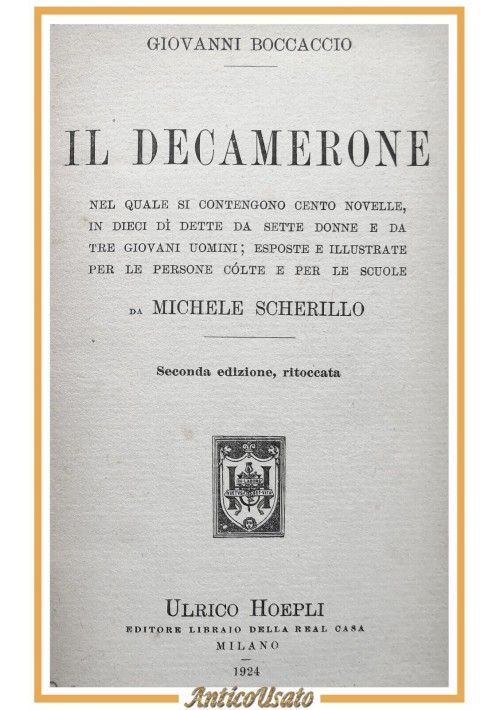 IL DECAMERONE di Giovanni Boccaccio 1924 Hoepli libro le dieci giornate del