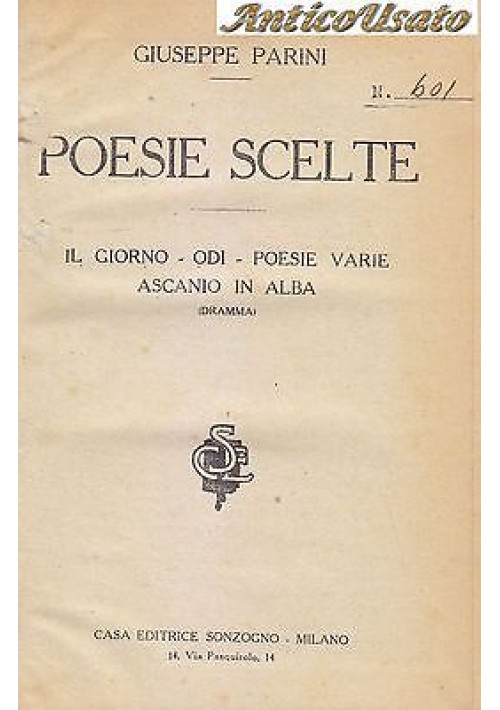 IL GIORNO ODI POESIE VARIE ASCANIO IN ALBA di Giuseppe Parini 1928? Sonzogno