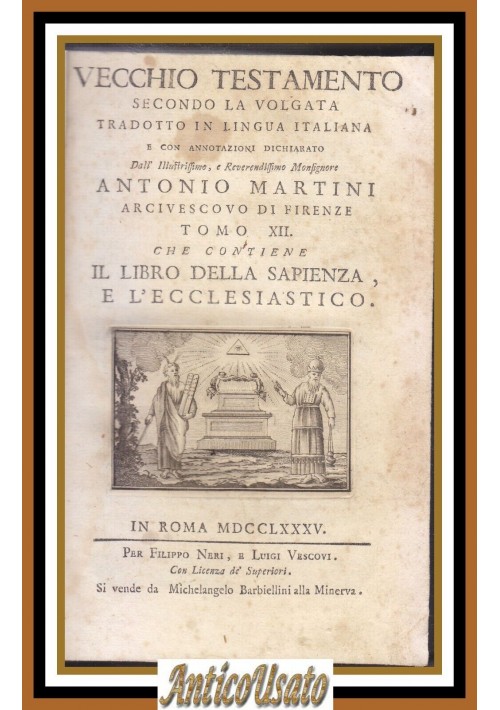 IL LIBRO DELLA SAPIENZA E L'ECCLESIASTICO 1785 Bibbia antica Martini Libro