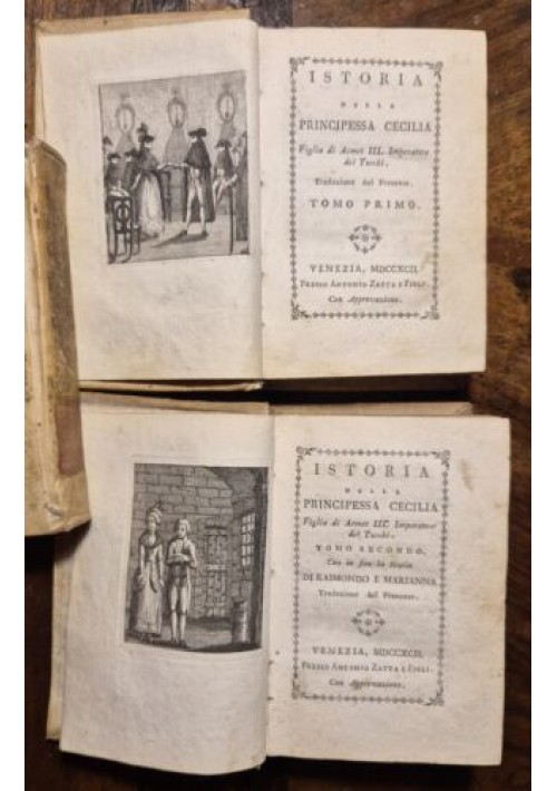 ISTORIA DELLA PRINCIPESSA CECILIA 2 volumi completo 1792 Zatta Libro antico