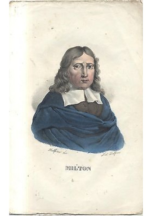 JOHN MILTON splendida litografia DOLFINO acquerellata metà 800 ORIGINALE 