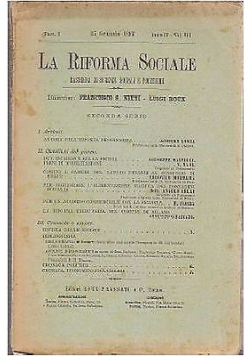 LA RIFORMA SOCIALE rassegna di scienze sociali e politiche 1897 Roux Frassati 