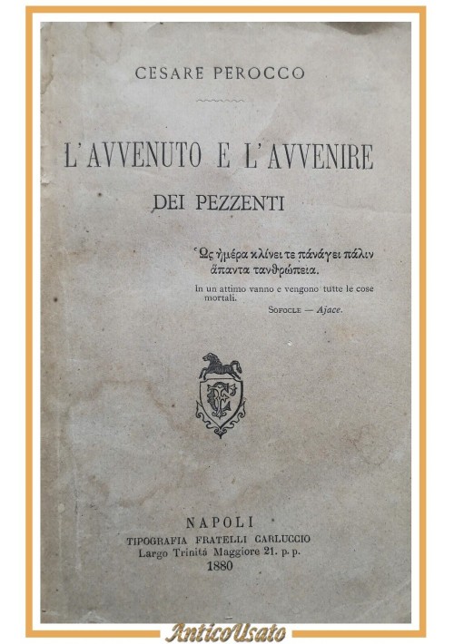 L'AVVENUTO E L'AVVENIRE DEI PEZZENTI di Cesare Perocco 1880 Carluccio Libro