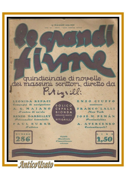 LE GRANDI FIRME 16 maggiio 1934 Rivista letteratura Pitigrilli novelle scrittori