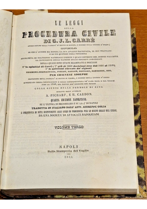 LE LEGGI DELLA PROCEDURA CIVILE volume 3 e 4 di Carrè 1851 Libro antico diritto