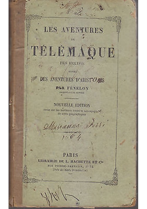 LES AVENTURES DE TELEMAQUE FILS D ULYSSE di Fenelon 1861 Librairie de L Hachette