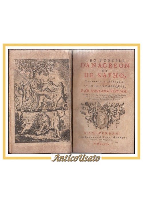 LES POESIES D'ANACREON ET DE SAPHO traduites francois Dacier 1716 libro antico