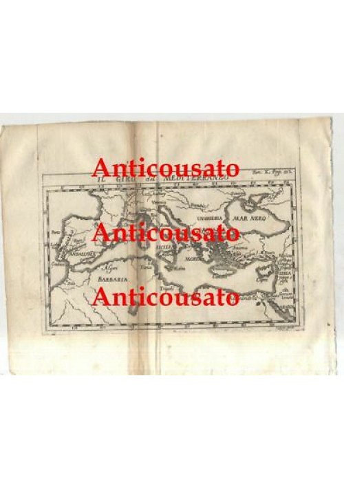 MAPPA 1740 IL GIRO DEL MEDITERRANEO Antica Incisione Stampa Originale Vintage