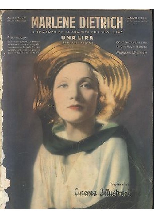 MARLENE DIETRICH SUPPLEMENTO MENSILE CINEMA ILLUSTRAZIONE A II N 3 BIS 1933