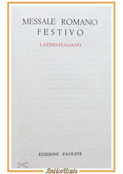 MESSALE ROMANO FESTIVO 1964 Edizioni Paoline latino italiano libro chiesa