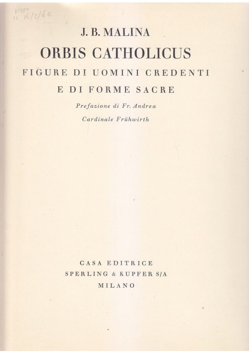 ORBIS CATHOLICUS figure di uomini credenti - J B Malina 1930 Sperling e Kupfer *