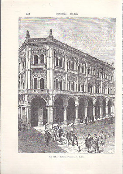 PADOVA PALAZZO DELLE DEBITE  incisione originale 1902 animata pulita bella