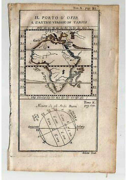 Porto Ofir Antico Viaggio Tarsis 1740 Incisione Stampa mappa Africa carta