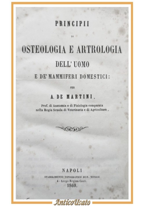 PRINCIPI DI OSTEOLOGIA E ARTROLOGIA DELL'UOMO De Martini 1860 Vitale Libro antic