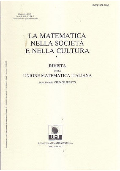 RIVISTA DELLA UNIONE MATEMATICA ITALIANA  DICEMBRE 2013 società cultura