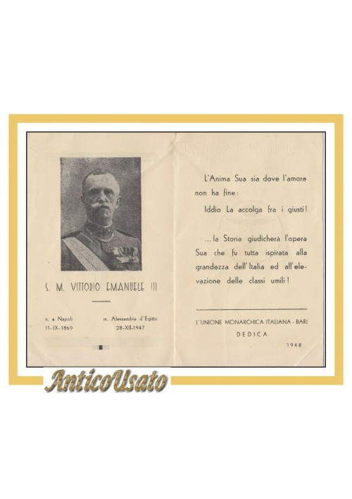 SANTINO LUTTINO VITTORIO EMANUELE III 1948 unione monarchica Bari Funebre Savoia