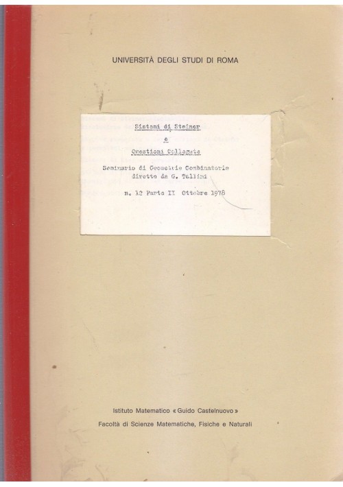 SISTEMI DI STEINER questioni collegate di Marialuisa de Resmini 1978 matematica