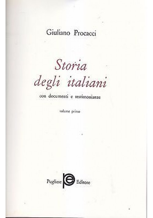 STORIA DEGLI ITALIANI di Giuliano Procacci 2 Volumi in cofanetto 1971  Pugliese 