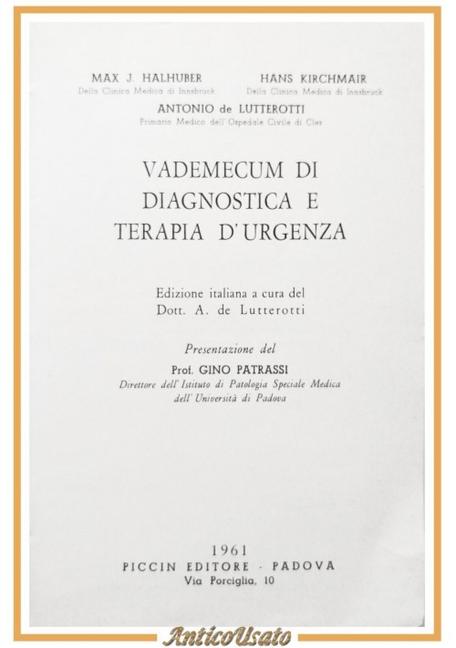 VADEMECUM DI DIAGNOSTICA E TERAPIA D'URGENZA Halhuber Kirchmair Lutterotti Libro